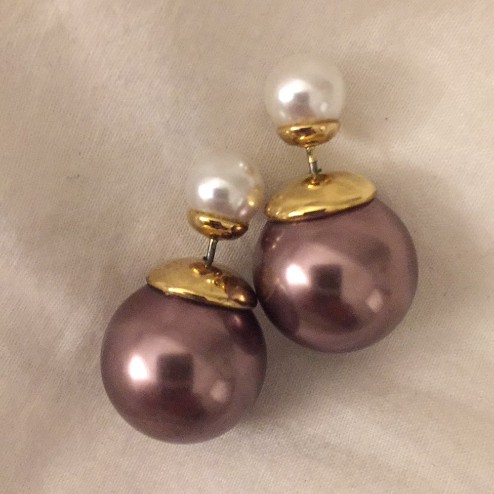 C Wonder Tribal Earrings Faux Pearl W purple orb